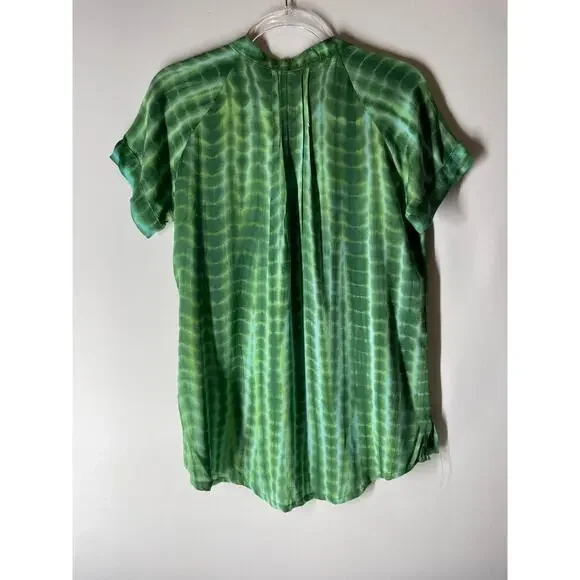 Soft Surroundings Green Tie Dye Popover Short Sleeve Split Neck Blouse NEW Small - Picture 3 of 4